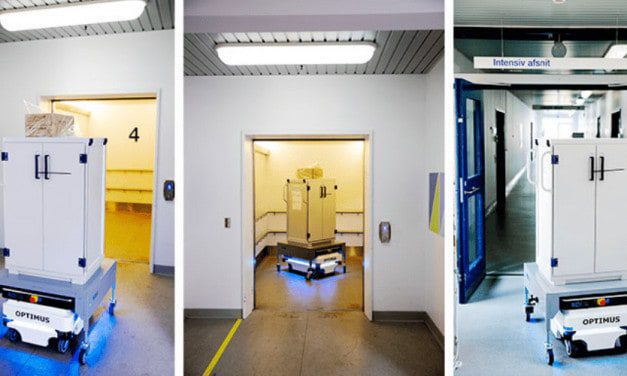 Optimus un robot que traslada insumos en un hospital de Dinamarca