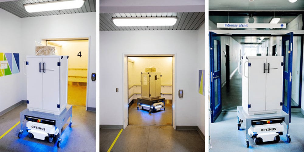 Optimus un robot que traslada insumos en un hospital de Dinamarca